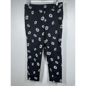 Talbots Pants Womens 4 Petite Black White Floral Hampshire Ankle Crop Stretch